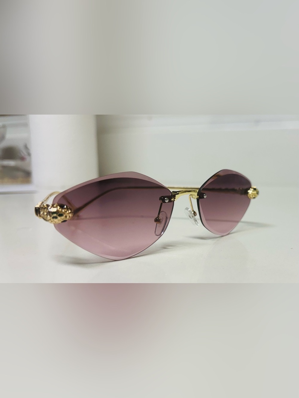 Y2K Rimless Cat Eye Sunglasses Gold Snake Head/No Brand
